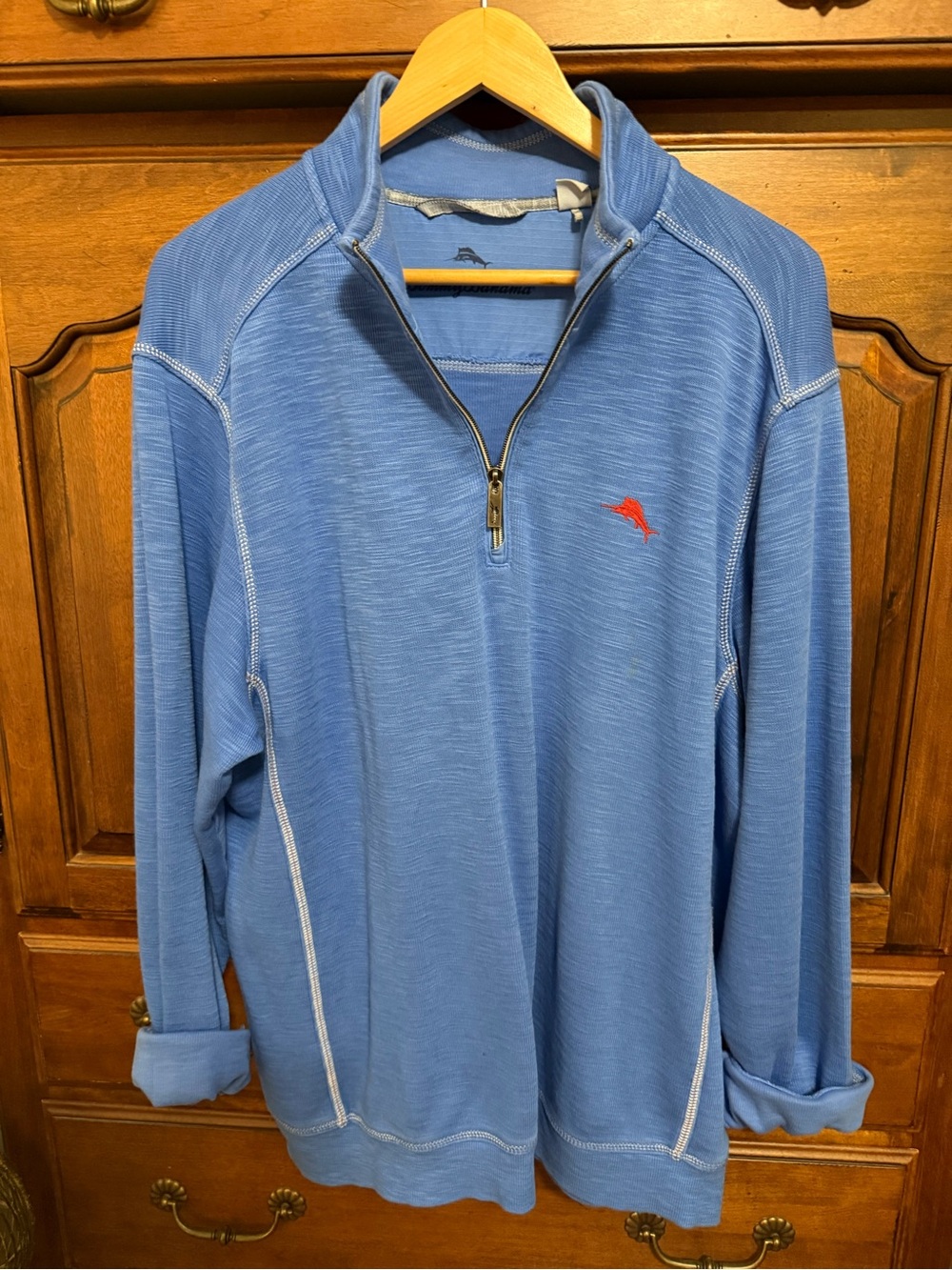 Tommy Bahama Blue Quarter-Zip Pullover with Red Logo